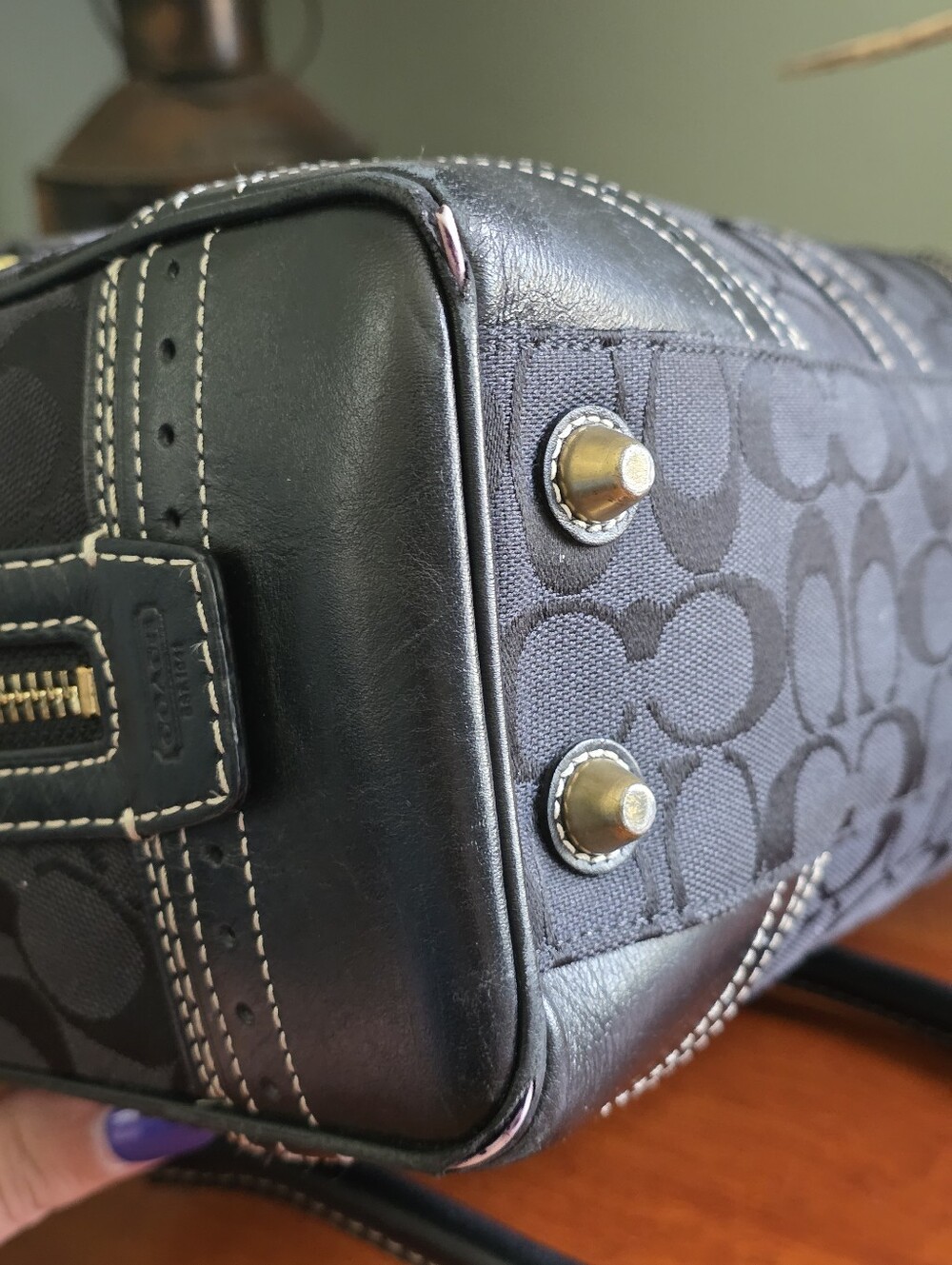 Coach 10532 Hamptons Signature Jacquard Satchel Black Leather Y2K - Picture 9 of 16